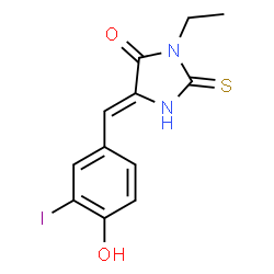 ChemSpider 2D Image | (5Z)-3-Ethyl-5-(4-hydroxy-3-iodobenzylidene)-2-thioxo-4-imidazolidinone | C12H11IN2O2S