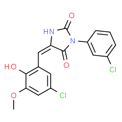 ChemSpider 2D Image | (5E)-5-(5-Chloro-2-hydroxy-3-methoxybenzylidene)-3-(3-chlorophenyl)-2,4-imidazolidinedione | C17H12Cl2N2O4