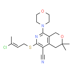 ChemSpider 2D Image | 6-{[(2E)-3-Chloro-2-buten-1-yl]sulfanyl}-3,3-dimethyl-8-(4-morpholinyl)-3,4-dihydro-1H-pyrano[3,4-c]pyridine-5-carbonitrile | C19H24ClN3O2S