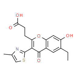 ChemSpider 2D Image | 3-[6-Ethyl-7-hydroxy-3-(4-methyl-1,3-thiazol-2-yl)-4-oxo-4H-chromen-2-yl]propanoic acid | C18H17NO5S