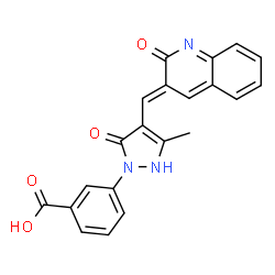 ChemSpider 2D Image | 3-{3-Methyl-5-oxo-4-[(E)-(2-oxo-3(2H)-quinolinylidene)methyl]-2,5-dihydro-1H-pyrazol-1-yl}benzoic acid | C21H15N3O4