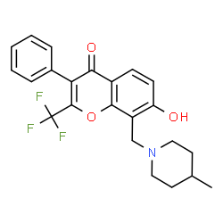 ChemSpider 2D Image | 7-Hydroxy-8-[(4-methyl-1-piperidinyl)methyl]-3-phenyl-2-(trifluoromethyl)-4H-chromen-4-one | C23H22F3NO3