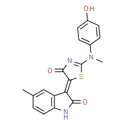 ChemSpider 2D Image | (3Z)-3-{2-[(4-Hydroxyphenyl)(methyl)amino]-4-oxo-1,3-thiazol-5(4H)-ylidene}-5-methyl-1,3-dihydro-2H-indol-2-one | C19H15N3O3S