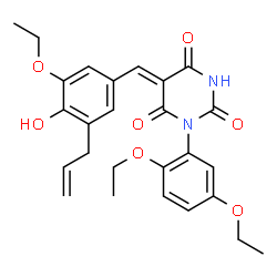ChemSpider 2D Image | (5Z)-5-(3-Allyl-5-ethoxy-4-hydroxybenzylidene)-1-(2,5-diethoxyphenyl)-2,4,6(1H,3H,5H)-pyrimidinetrione | C26H28N2O7