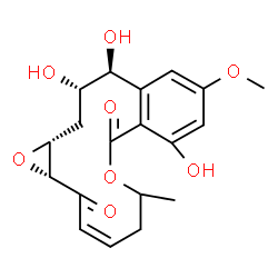 ChemSpider 2D Image | (1aR,3Z,13S,14S,15aR)-9,13,14-Trihydroxy-11-methoxy-6-methyl-5,6,13,14,15,15a-hexahydro-2H-oxireno[h][2]benzoxacyclotetradecine-2,8(1aH)-dione | C19H22O8