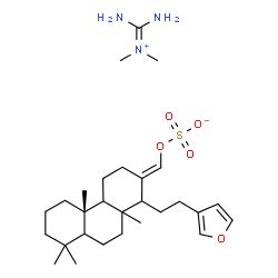 ChemSpider 2D Image | Diamino-N,N-dimethylmethaniminium (E)-{(5xi,8xi,9xi,13E)-14-[2-(3-furyl)ethyl]-8-methylpodocarpan-13-ylidene}methyl sulfate | C28H47N3O5S