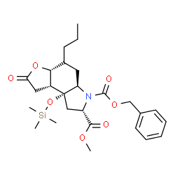 ChemSpider 2D Image | 6-Benzyl 7-methyl (3aR,5aR,7S,8aR,8bR)-2-oxo-4-propyl-8a-[(trimethylsilyl)oxy]decahydro-6H-furo[3,2-e]indole-6,7-dicarboxylate | C26H37NO7Si