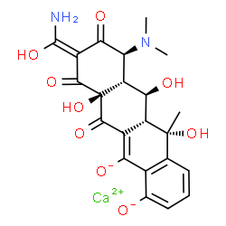 ChemSpider 2D Image | Calcium (5S,5aR,6S,6aR,7S,9Z,10aS)-9-[amino(hydroxy)methylene]-7-(dimethylamino)-5,6,10a-trihydroxy-5-methyl-8,10,11-trioxo-5,5a,6,6a,7,8,9,10,10a,11-decahydro-1,12-tetracenediolate | C22H22CaN2O9