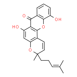 ChemSpider 2D Image | 6,11-Dihydroxy-3-methyl-3-(4-methyl-3-pentenyl)-3H,7H-pyrano[2,3-c]xanthen-7-one | C23H22O5