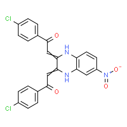 ChemSpider 2D Image | 2,2'-(6-Nitro-1,4-dihydroquinoxaline-2,3-diylidene)bis[1-(4-chlorophenyl)ethanone] | C24H15Cl2N3O4