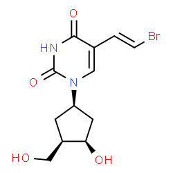 ChemSpider 2D Image | 5-[(E)-2-Bromovinyl]-1-[(1R,3R,4R)-3-hydroxy-4-(hydroxymethyl)cyclopentyl]-2,4(1H,3H)-pyrimidinedione | C12H15BrN2O4