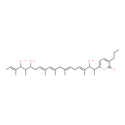 ChemSpider 2D Image | 3-Propyl-6-[(4E,7E,10E,12E,18E)-3,15,17-trihydroxy-4,8,10,12,16,18-hexamethyl-4,7,10,12,18-icosapentaen-2-yl]-2H-pyran-2-one | C34H52O5