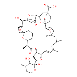 ChemSpider 2D Image | 1-C-[(1R,2S,5S,7S,8E,10E,12S,14R,16S,19S,20R,24R,27R,28R,29S,32S,33S,35R)-35-Carboxy-28-hydroxy-5,7,9,19,29-pentamethyl-18,31-dioxo-13,17,38,39,40,41,42,43-octaoxaoctacyclo[31.4.1.1~1,35~.1~2,5~.1~20,
24~.1~24,27~.1~29,32~.0~12,16~]tritetraconta-8,10-dien-14-yl]-3,4-dideoxy-3-methyl-beta-L-erythro-pentopyranose | C47H68O16