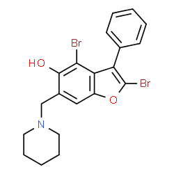 ChemSpider 2D Image | 2,4-Dibromo-3-phenyl-6-(1-piperidinylmethyl)-1-benzofuran-5-ol | C20H19Br2NO2