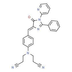 ChemSpider 2D Image | 3,3'-[(4-{(Z)-[5-Oxo-2-phenyl-1-(2-pyridinyl)-1,5-dihydro-4H-imidazol-4-ylidene]methyl}phenyl)imino]dipropanenitrile | C27H22N6O