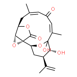 ChemSpider 2D Image | (1R,2S,4R,5R,7Z,10Z,13R,14R)-5,6-Dihydroxy-4-isopropenyl-7,11-dimethyl-15,17,18-trioxatetracyclo[11.2.2.1~2,6~.0~1,14~]octadeca-7,10-diene-9,16-dione | C20H24O7