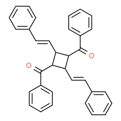 ChemSpider 2D Image | {2,4-Bis[(E)-2-phenylvinyl]-1,3-cyclobutanediyl}bis(phenylmethanone) | C34H28O2