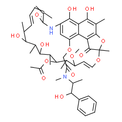 ChemSpider 2D Image | (9E)-2,15,17,29-Tetrahydroxy-27-{2-[(1-hydroxy-1-phenyl-2-propanyl)(methyl)amino]-2-oxoethoxy}-11-methoxy-3,7,12,14,16,18,22-heptamethyl-6,23-dioxo-8,30-dioxa-24-azatetracyclo[23.3.1.1~4,7~.0~5,28~]tr
iaconta-1(29),2,4,9,19,21,25,27-octaen-13-yl acetate | C49H62N2O14