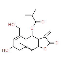 ChemSpider 2D Image | (6E)-8-Hydroxy-6-(hydroxymethyl)-10-methyl-3-methylene-2-oxo-2,3,3a,4,5,8,9,11a-octahydrocyclodeca[b]furan-4-yl methacrylate | C19H24O6