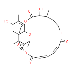 ChemSpider 2D Image | 4,22-Dihydroxy-5,16a,21-trimethyl-4,5,6,7,16,16a,22,23-octahydro-3H,18H,19aH-spiro[16,18-methano[1,6,12]trioxacyclooctadecino[3,4-d]chromene-17,2'-oxirane]-3,9,14-trione | C27H34O10