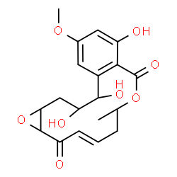 ChemSpider 2D Image | (3E)-9,13,14-Trihydroxy-11-methoxy-6-methyl-5,6,13,14,15,15a-hexahydro-2H-oxireno[h][2]benzoxacyclotetradecine-2,8(1aH)-dione | C19H22O8
