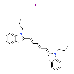 ChemSpider 2D Image | 3-Propyl-2-[(1E,3E,5Z)-5-(3-propyl-1,3-benzoxazol-2(3H)-ylidene)-1,3-pentadien-1-yl]-1,3-benzoxazol-3-ium iodide | C25H27IN2O2