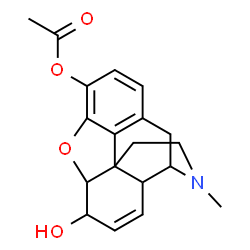 ChemSpider 2D Image | 6-Hydroxy-17-methyl-7,8-didehydro-4,5-epoxymorphinan-3-yl acetate | C19H21NO4