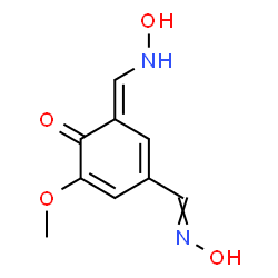 ChemSpider 2D Image | (6E)-6-[(Hydroxyamino)methylene]-4-[(hydroxyimino)methyl]-2-methoxy-2,4-cyclohexadien-1-one | C9H10N2O4