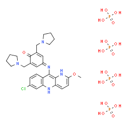 ChemSpider 2D Image | 4-[(7-Chloro-2-methoxy-1,5-dihydrobenzo[b][1,5]naphthyridin-10-yl)imino]-2,6-bis(1-pyrrolidinylmethyl)-2,5-cyclohexadien-1-one phosphate (1:4) | C29H44ClN5O18P4