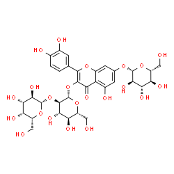ChemSpider 2D Image | 2-(3,4-Dihydroxyphenyl)-7-(beta-D-glucopyranosyloxy)-5-hydroxy-4-oxo-4H-chromen-3-yl 2-O-beta-D-galactopyranosyl-beta-D-glucopyranoside | C33H40O22