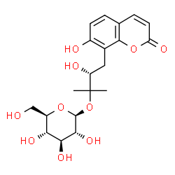 ChemSpider 2D Image | (3R)-3-Hydroxy-4-(7-hydroxy-2-oxo-2H-chromen-8-yl)-2-methyl-2-butanyl beta-D-glucopyranoside | C20H26O10