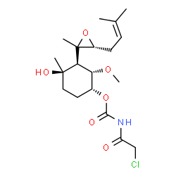 ChemSpider 2D Image | (1R,2S,3S,4R)-4-Hydroxy-2-methoxy-4-methyl-3-[(3R)-2-methyl-3-(3-methyl-2-buten-1-yl)-2-oxiranyl]cyclohexyl (chloroacetyl)carbamate | C19H30ClNO6