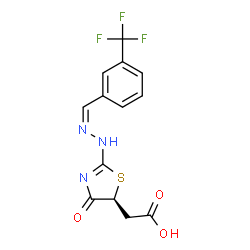 ChemSpider 2D Image | [(5S)-4-Oxo-2-{(2Z)-2-[3-(trifluoromethyl)benzylidene]hydrazino}-4,5-dihydro-1,3-thiazol-5-yl]acetic acid | C13H10F3N3O3S