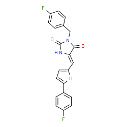 ChemSpider 2D Image | (5Z)-3-(4-Fluorobenzyl)-5-{[5-(4-fluorophenyl)-2-furyl]methylene}-2,4-imidazolidinedione | C21H14F2N2O3