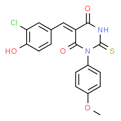 ChemSpider 2D Image | (5Z)-5-(3-Chloro-4-hydroxybenzylidene)-1-(4-methoxyphenyl)-2-thioxodihydro-4,6(1H,5H)-pyrimidinedione | C18H13ClN2O4S