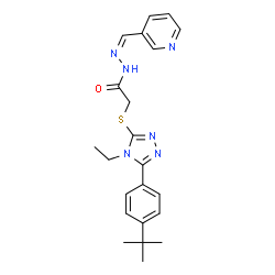 ChemSpider 2D Image | 2-({4-Ethyl-5-[4-(2-methyl-2-propanyl)phenyl]-4H-1,2,4-triazol-3-yl}sulfanyl)-N'-[(Z)-3-pyridinylmethylene]acetohydrazide | C22H26N6OS