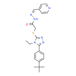 ChemSpider 2D Image | 2-({4-Ethyl-5-[4-(2-methyl-2-propanyl)phenyl]-4H-1,2,4-triazol-3-yl}sulfanyl)-N'-[(Z)-4-pyridinylmethylene]acetohydrazide | C22H26N6OS