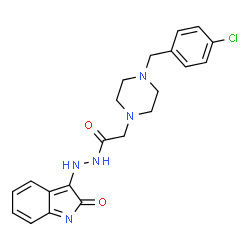 ChemSpider 2D Image | 2-[4-(4-Chlorobenzyl)-1-piperazinyl]-N'-(2-oxo-2H-indol-3-yl)acetohydrazide | C21H22ClN5O2