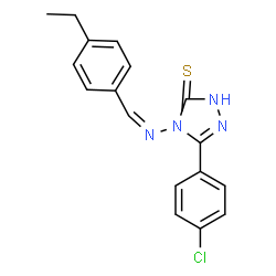 ChemSpider 2D Image | 5-(4-Chlorophenyl)-4-[(Z)-(4-ethylbenzylidene)amino]-2,4-dihydro-3H-1,2,4-triazole-3-thione | C17H15ClN4S