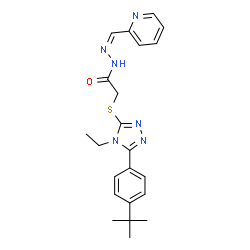 ChemSpider 2D Image | 2-({4-Ethyl-5-[4-(2-methyl-2-propanyl)phenyl]-4H-1,2,4-triazol-3-yl}sulfanyl)-N'-[(Z)-2-pyridinylmethylene]acetohydrazide | C22H26N6OS