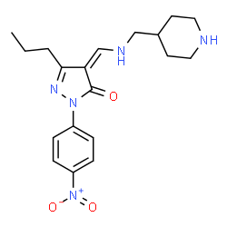 ChemSpider 2D Image | (4Z)-2-(4-Nitrophenyl)-4-{[(4-piperidinylmethyl)amino]methylene}-5-propyl-2,4-dihydro-3H-pyrazol-3-one | C19H25N5O3