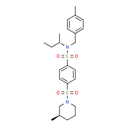 ChemSpider 2D Image | N-[(2S)-2-Butanyl]-N-(4-methylbenzyl)-4-{[(3R)-3-methyl-1-piperidinyl]sulfonyl}benzenesulfonamide | C24H34N2O4S2