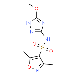 ChemSpider 2D Image | N-(5-Methoxy-1H-1,2,4-triazol-3-yl)-3,5-dimethyl-1,2-oxazole-4-sulfonamide | C8H11N5O4S