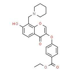ChemSpider 2D Image | Ethyl 4-{[7-hydroxy-4-oxo-8-(1-piperidinylmethyl)-4H-chromen-3-yl]oxy}benzoate | C24H25NO6
