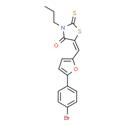 ChemSpider 2D Image | (5E)-5-{[5-(4-Bromophenyl)-2-furyl]methylene}-3-propyl-2-thioxo-1,3-thiazolidin-4-one | C17H14BrNO2S2
