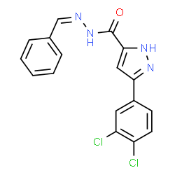 ChemSpider 2D Image | 3-(3,4-Dichlorophenyl)-N'-[(Z)-phenylmethylene]-1H-pyrazole-5-carbohydrazide | C17H12Cl2N4O
