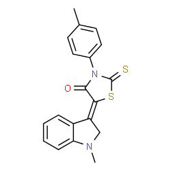 ChemSpider 2D Image | (5Z)-5-(1-Methyl-1,2-dihydro-3H-indol-3-ylidene)-3-(4-methylphenyl)-2-thioxo-1,3-thiazolidin-4-one | C19H16N2OS2