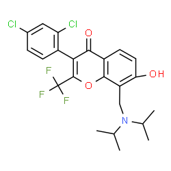 ChemSpider 2D Image | 3-(2,4-Dichlorophenyl)-8-[(diisopropylamino)methyl]-7-hydroxy-2-(trifluoromethyl)-4H-chromen-4-one | C23H22Cl2F3NO3