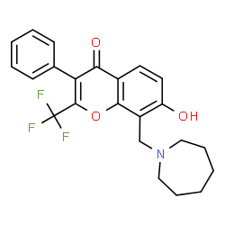 ChemSpider 2D Image | 8-(1-Azepanylmethyl)-7-hydroxy-3-phenyl-2-(trifluoromethyl)-4H-chromen-4-one | C23H22F3NO3