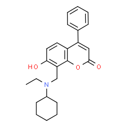 ChemSpider 2D Image | 8-{[Cyclohexyl(ethyl)amino]methyl}-7-hydroxy-4-phenyl-2H-chromen-2-one | C24H27NO3